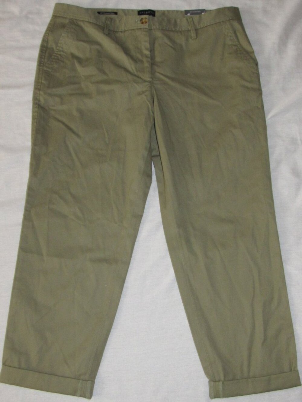 NWT Talbots Relaxed Chino Pants Womens 12P Relaxed Leg Cuffed Ankle Length Olive